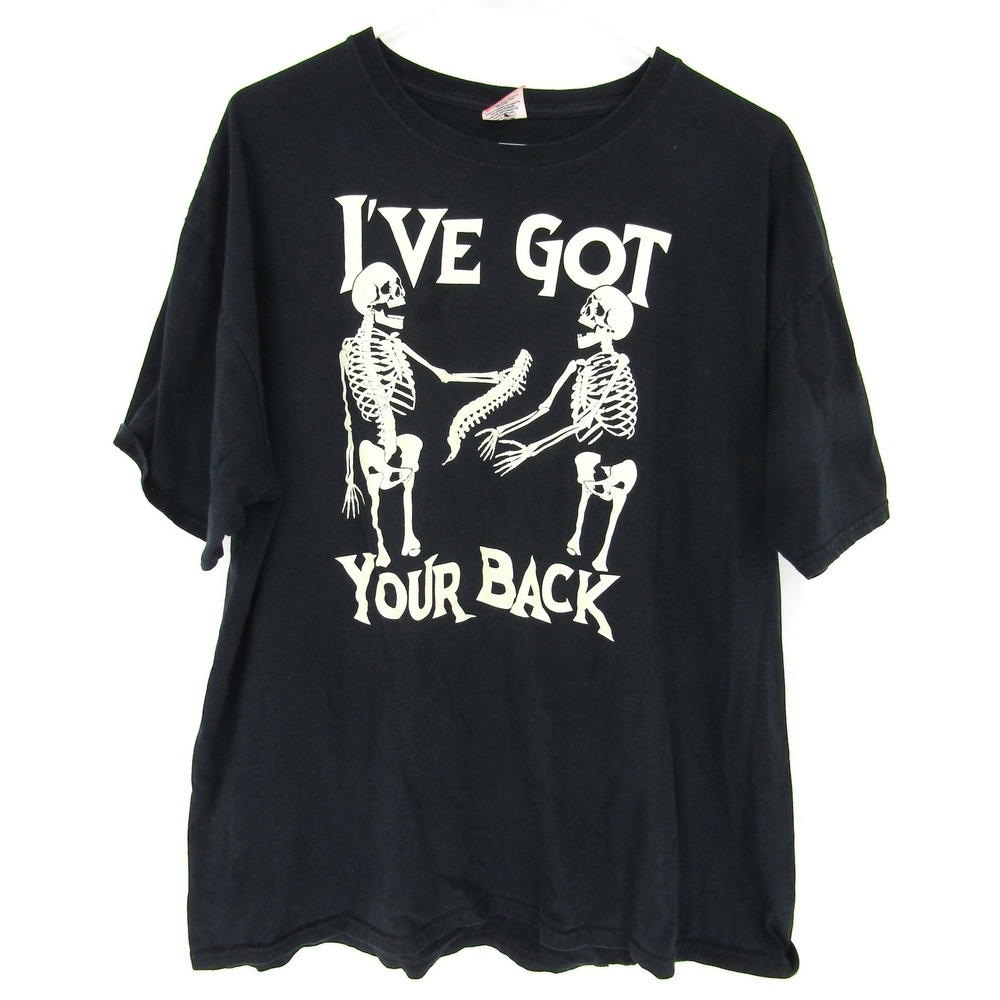 Happy Halloween I've Got Your Back T-Shirt Mens XL Black Skeleton Graphic Pun